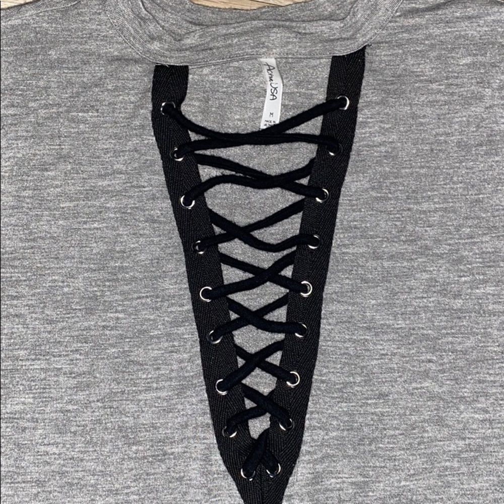 lace up t shirt dress summer dress sneakers and dress gray and black  dress euc - Picture 2 of 3